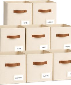 Storage Cubes 8 Pack. 11 Inch Fabric Storage Cubes Organizer Bins with Labels. Odor-Free & Sturdy PP Structure. Cubby Baskets for Closet. Shelves. Toys & Nursery (Beige)