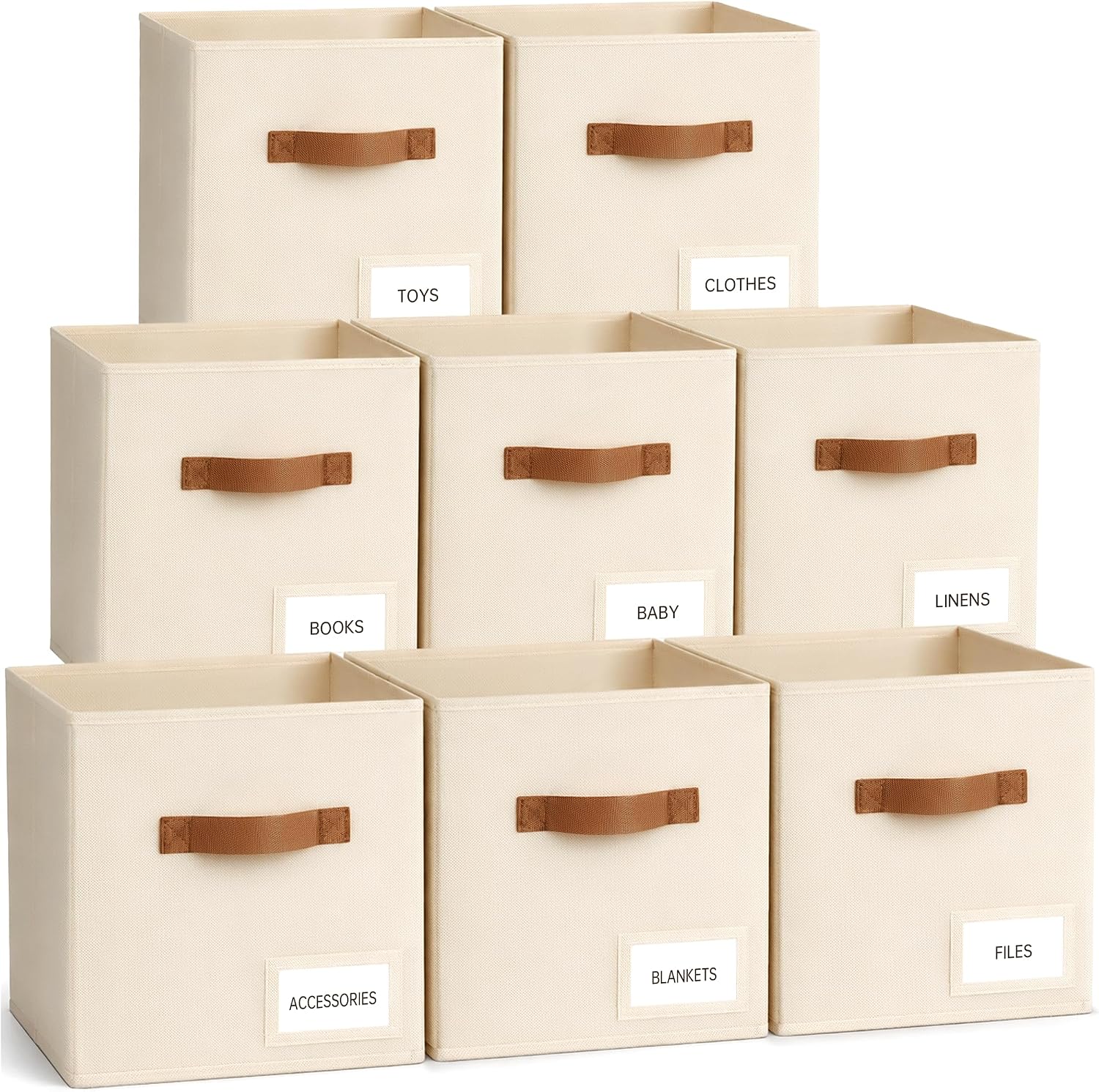 Storage Cubes 8 Pack. 11 Inch Fabric Storage Cubes Organizer Bins with Labels. Odor-Free & Sturdy PP Structure. Cubby Baskets for Closet. Shelves. Toys & Nursery (Beige)