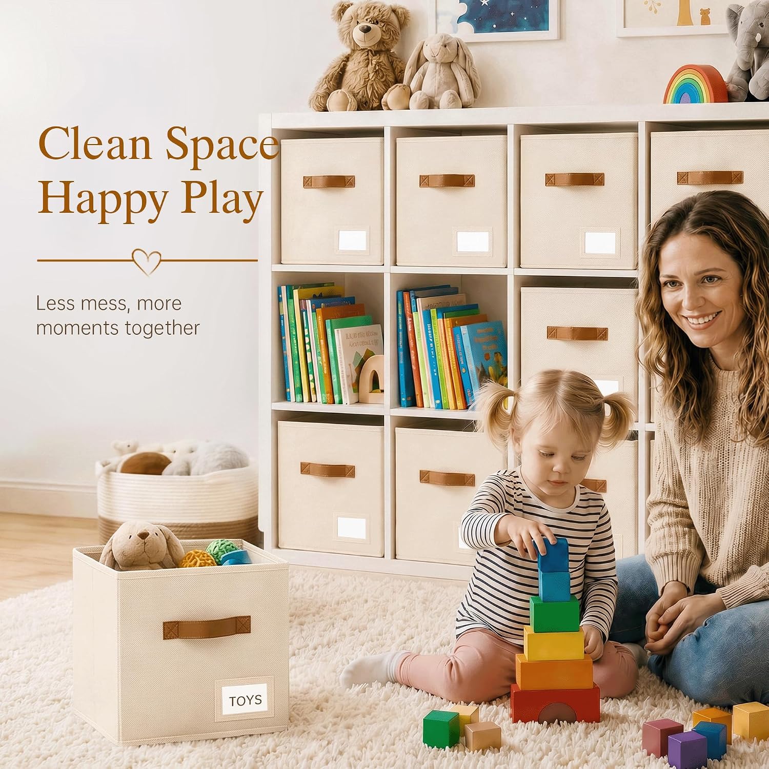 Storage Cubes 8 Pack. 11 Inch Fabric Storage Cubes Organizer Bins with Labels. Odor-Free & Sturdy PP Structure. Cubby Baskets for Closet. Shelves. Toys & Nursery (Beige) - Image 4
