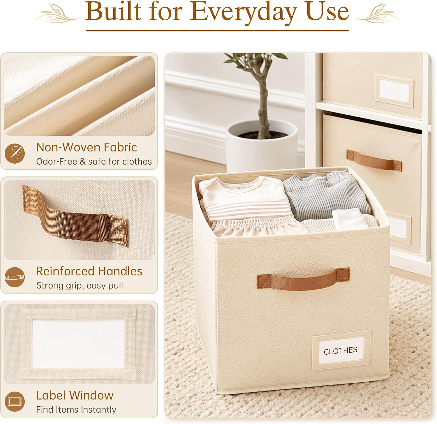 Storage Cubes 8 Pack. 11 Inch Fabric Storage Cubes Organizer Bins with Labels. Odor-Free & Sturdy PP Structure. Cubby Baskets for Closet. Shelves. Toys & Nursery (Beige) - Image 3