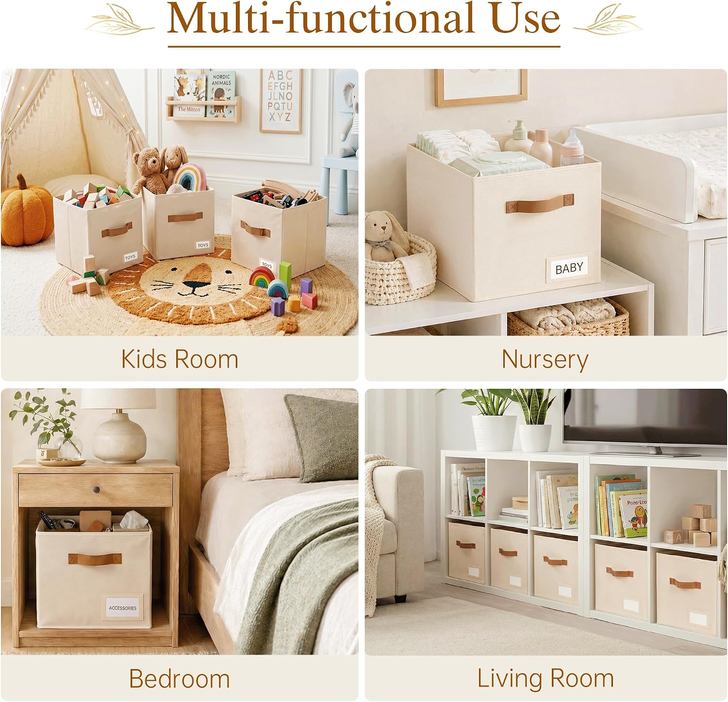 Storage Cubes 8 Pack. 11 Inch Fabric Storage Cubes Organizer Bins with Labels. Odor-Free & Sturdy PP Structure. Cubby Baskets for Closet. Shelves. Toys & Nursery (Beige) - Image 7