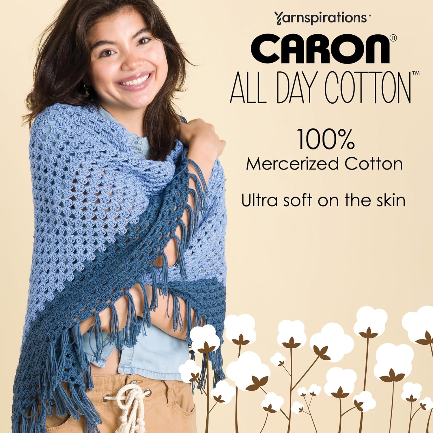 Caron All Day Cotton - 3 Pack of 173 Yards/3.52 oz Cream 100% Mercerized Cotton Yarn - Image 2
